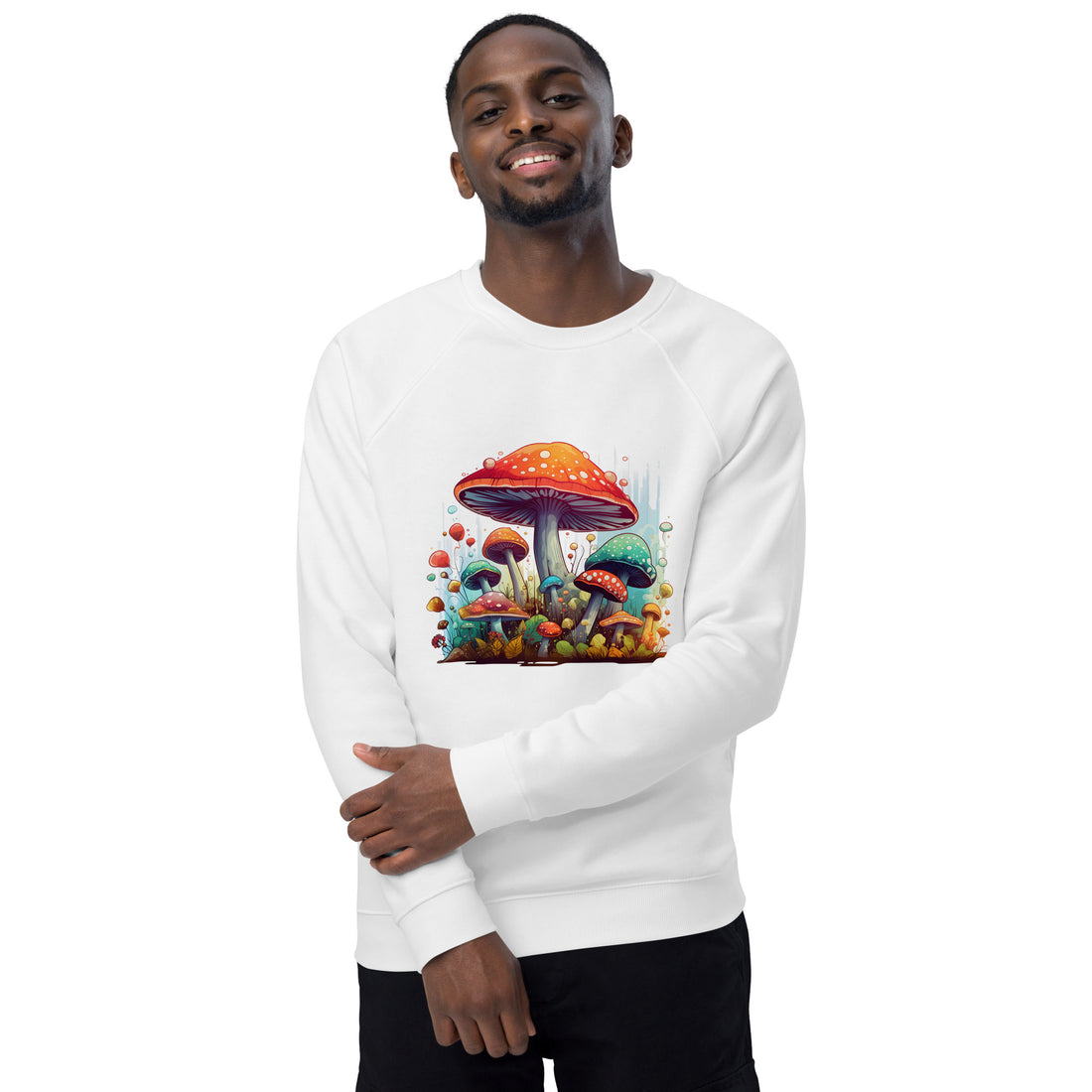 WHIMSICAL MUSHROOM GROVE Unisex Organic Raglan Sweatshirt