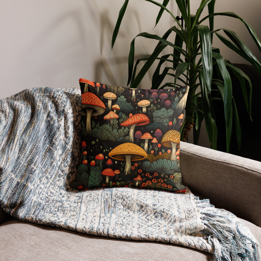 VINTAGE MUSHROOM FOREST Premium Pillow | Great Boho Decor