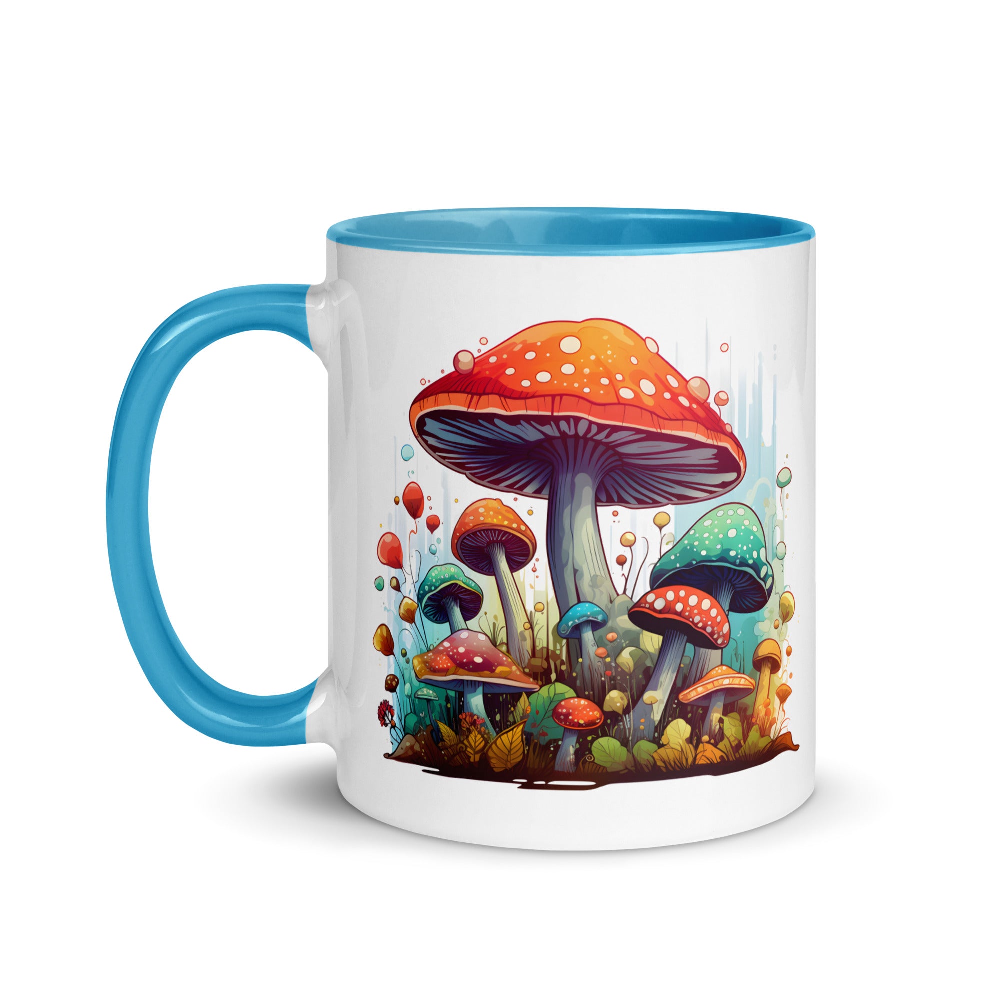 WHIMSICAL MUSHROOM GROVE Ceramic Mug with Colored Handle and Interior